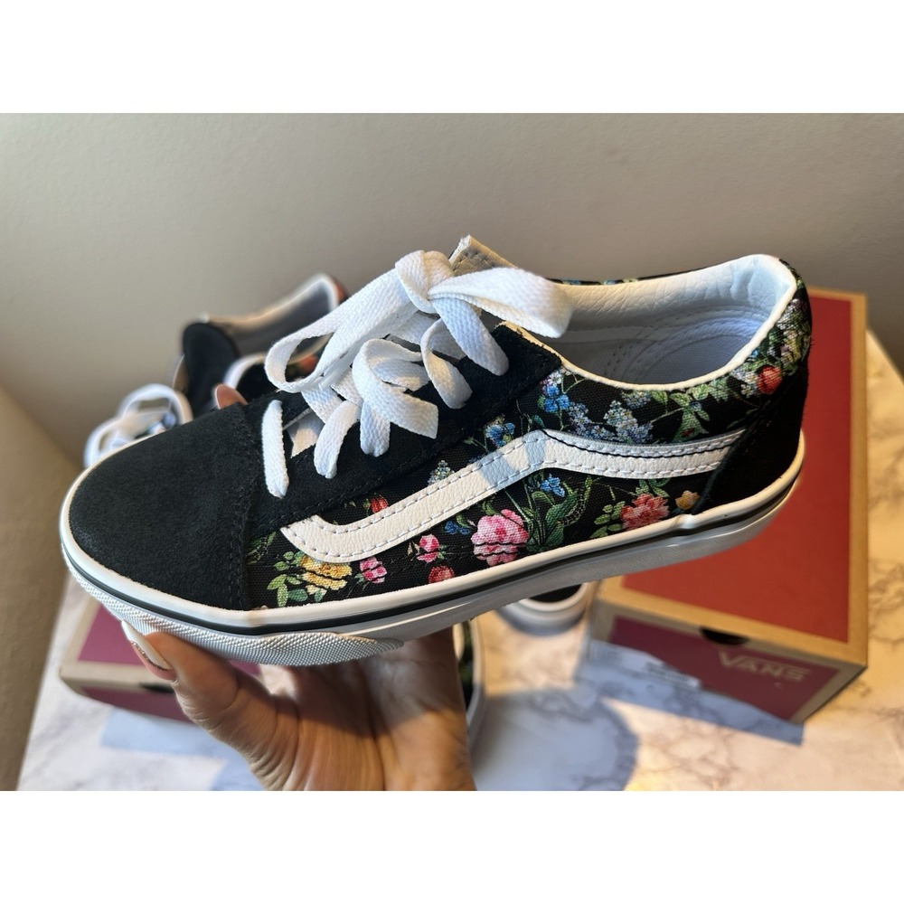 VANS Old Skool Flowers Sneaker Low Suede Sneakers Kids Size 1 - Picture 2 of 5